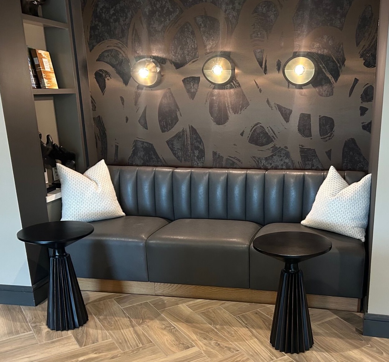 Custom booth project with upholstered commercial seating