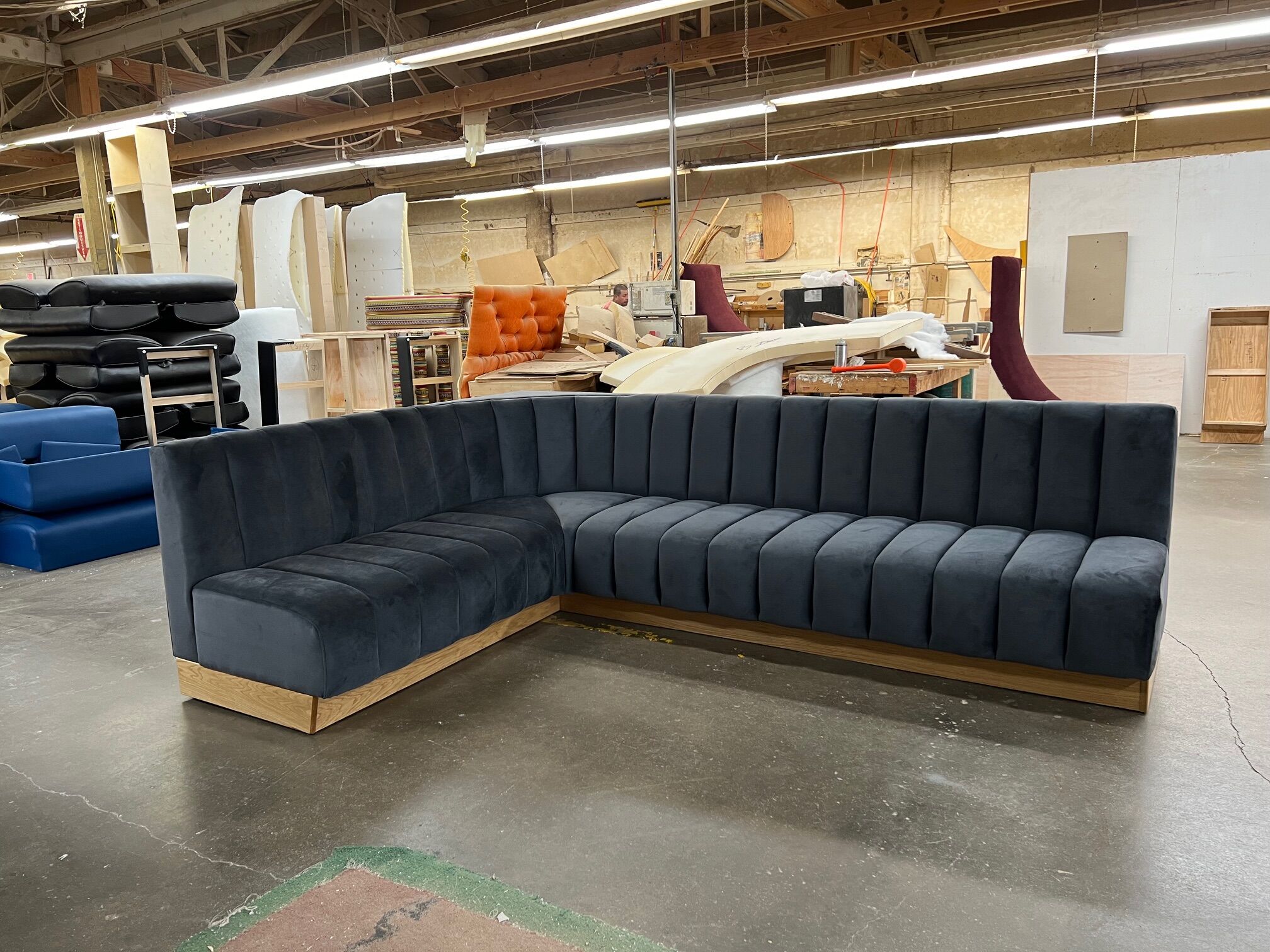 Custom booth seating installation for a commercial dining space