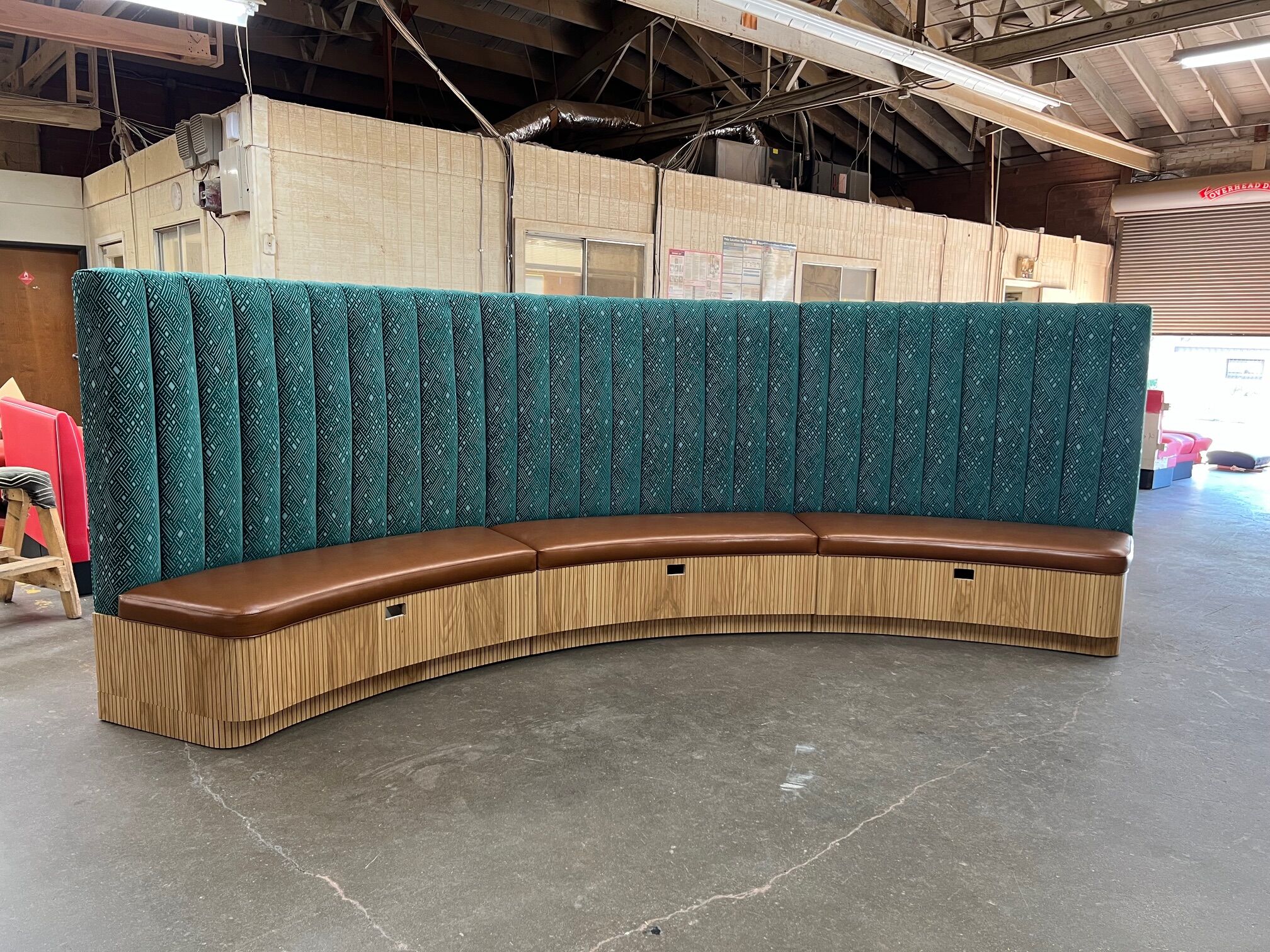 Custom booth seating designed for a commercial restaurant layout