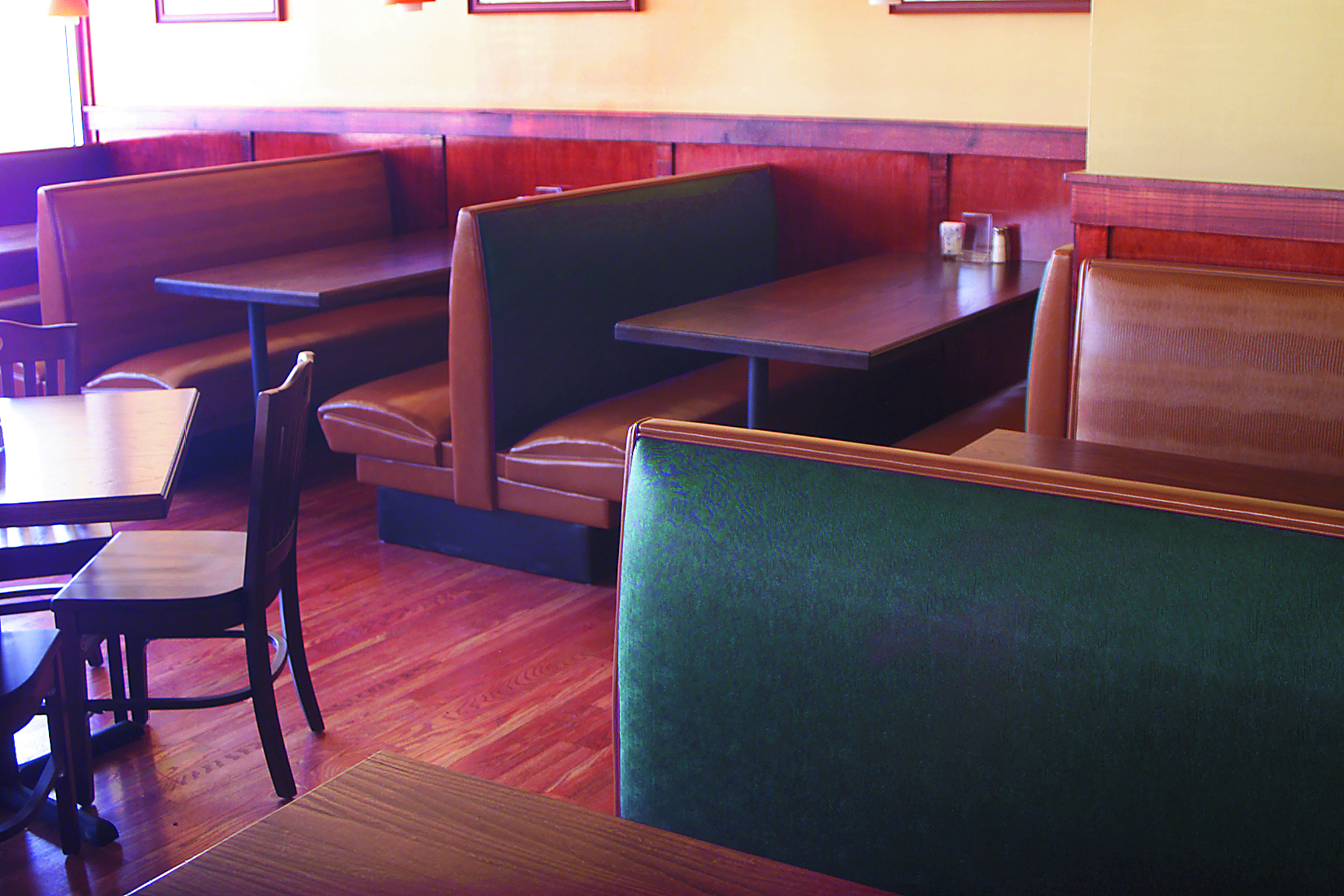 Standard commercial booth seating installed in a restaurant dining area